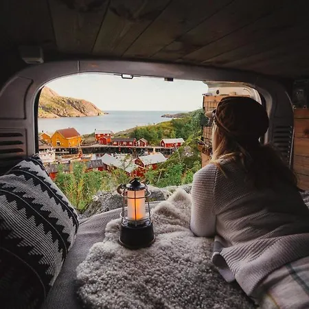 Lofoten E-campervan Pick-up Moskenes Ferry Pier Camping