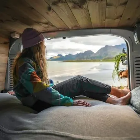 Lofoten E-campervan Pick-up Moskenes Ferry Pier Camping