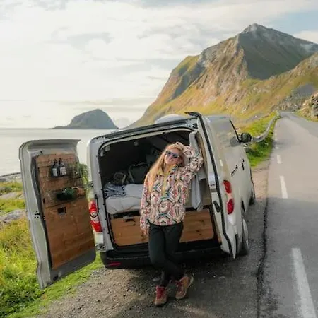 Lofoten E-campervan Pick-up Moskenes Ferry Pier Camping