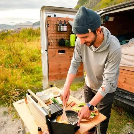 Lofoten E-campervan Pick-up Moskenes Ferry Pier Camping *